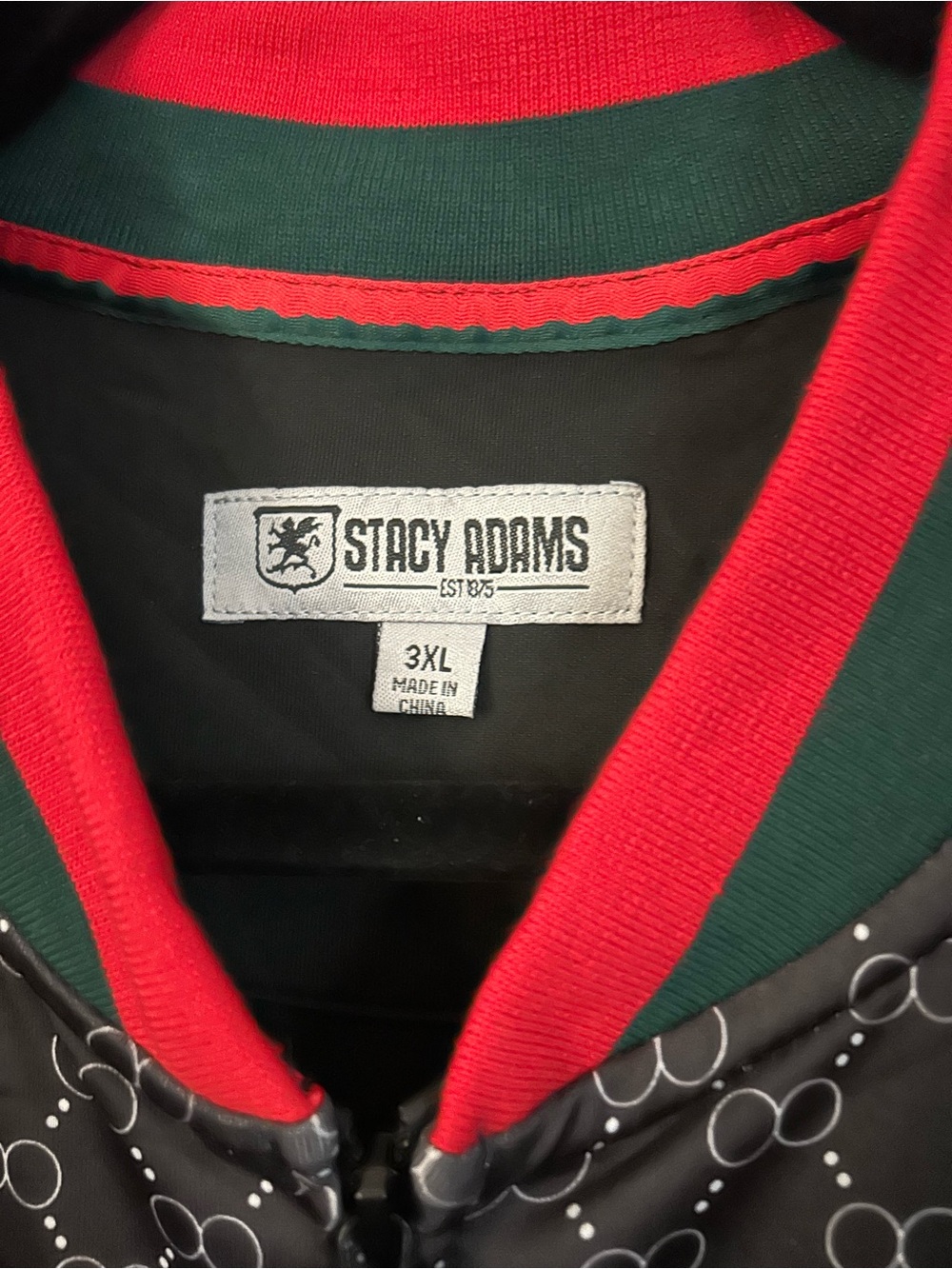 Stacy Adams Black Bomber Jacket with Red & Green Trim